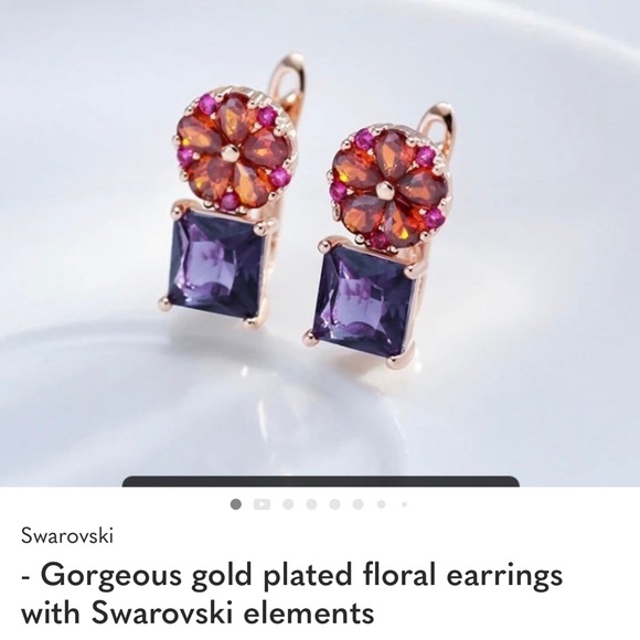Swarovski Elements Gold Plated Purple and Pink Crystal Earrings - Picture 2 of 6